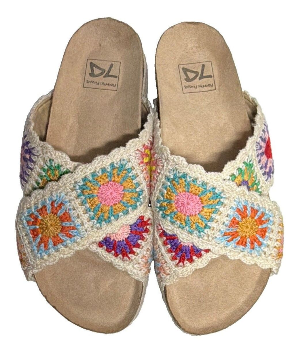 Dirty Laundry Crochet Slide Sandals Women’s Size 8 Floral Platform Boho